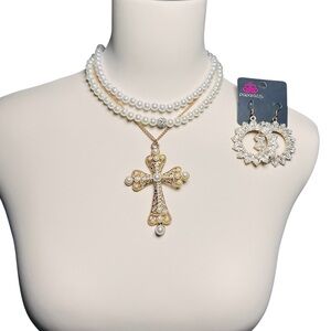 Thrift Store Cross Necklace & Earrings Bundle 4 PC Set